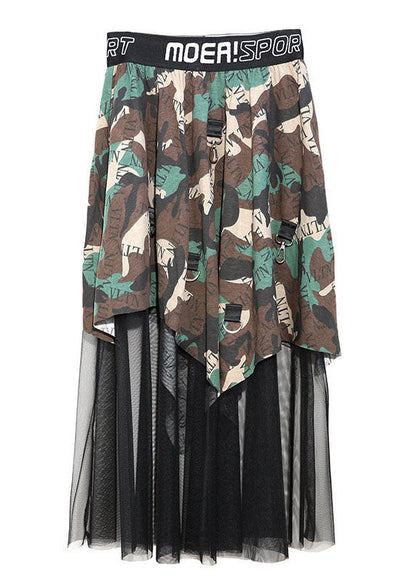 Camouflage Asymmetrical Patchwork Tulle Skirt Spring