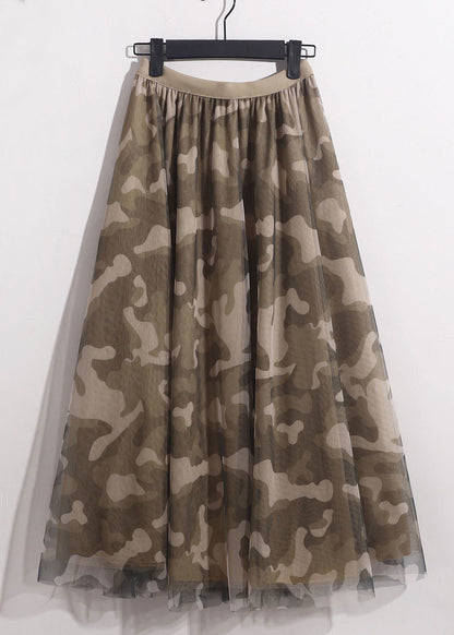 Camouflage Print Elastic Waist Tulle Vacation Skirts Spring