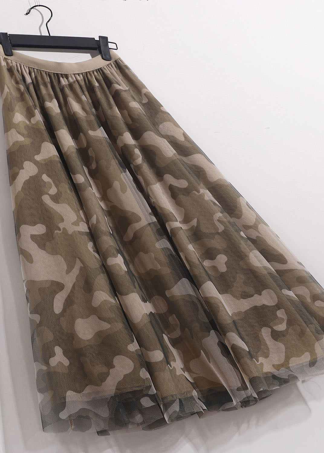 Camouflage Print Elastic Waist Tulle Vacation Skirts Spring