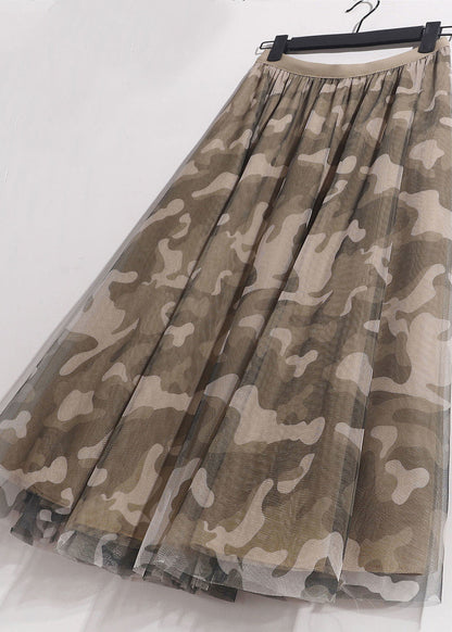 Camouflage Print Elastic Waist Tulle Vacation Skirts Spring