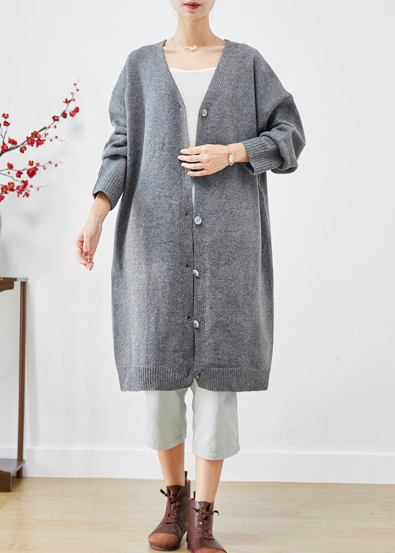 Charcoal Grey Oversized Button Down Knit Cardigan Fall