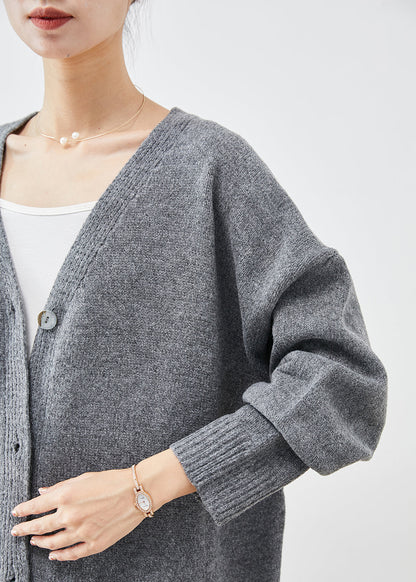 Charcoal Grey Oversized Button Down Knit Cardigan Fall