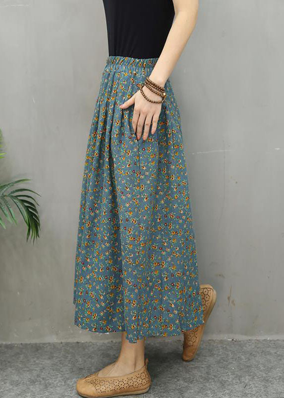 Blue Print Linen Skirts Spring