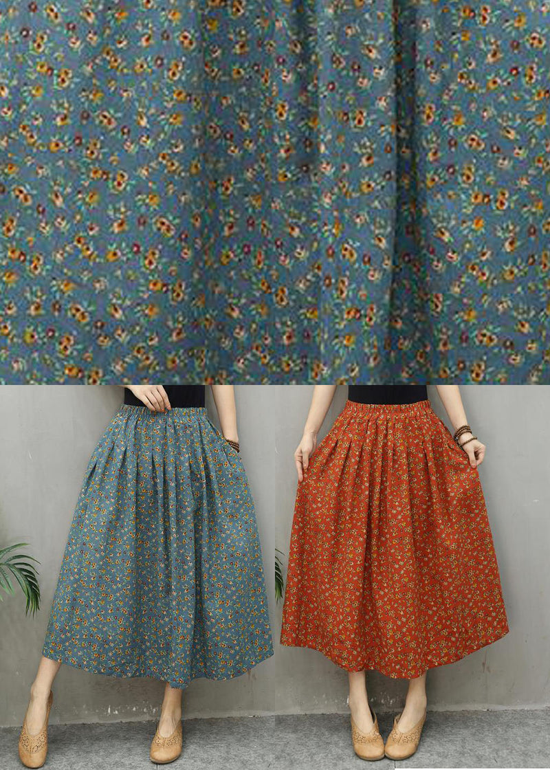 Blue Print Linen Skirts Spring