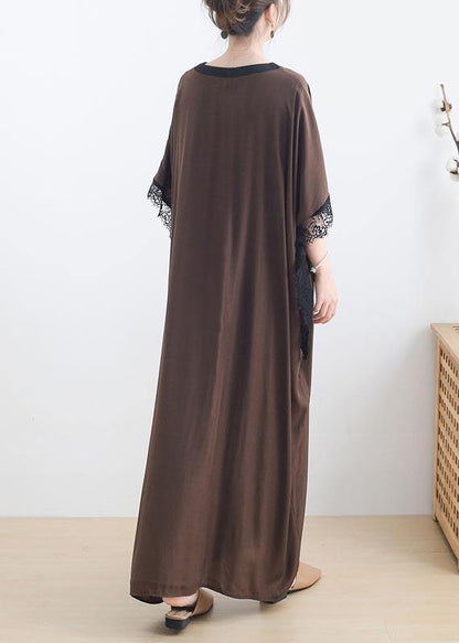 Chocolate Lace Trim Caftan Maxi Summer Chiffon Dress Gown
