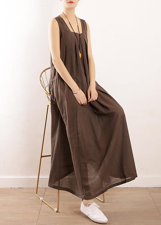 Chocolate Collar Summer Linen Dress