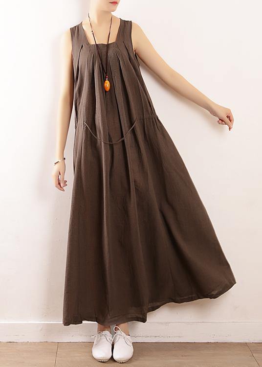 Chocolate Collar Summer Linen Dress