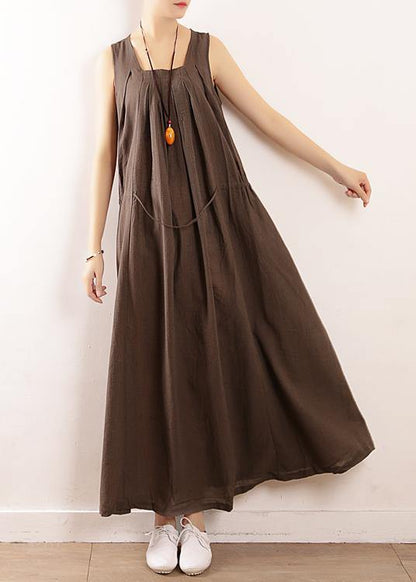 Chocolate Collar Summer Linen Dress