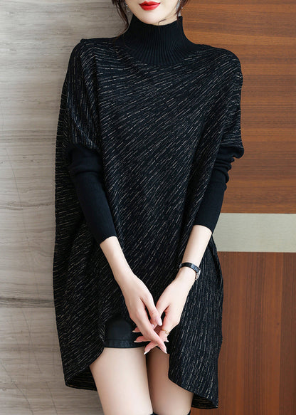 Coffee Low High Design Knit Sweater Batwing Sleeve