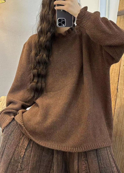 Chocolate Ruffled Oversized Thick Knit Sweater Winter