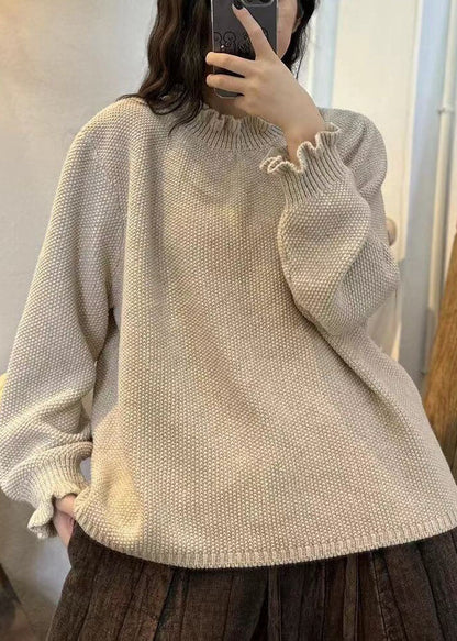 Chocolate Ruffled Oversized Thick Knit Sweater Winter