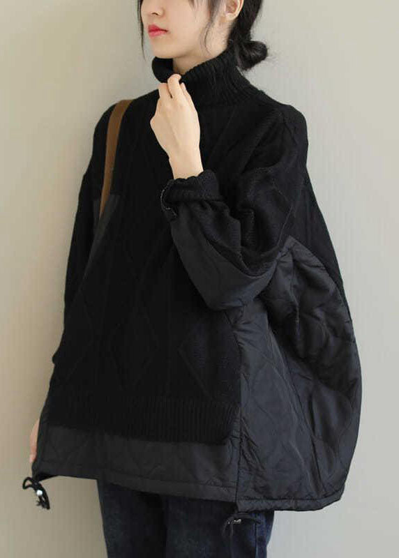 Chocolate Turtle Neck Patchwork Knit Pullover Winter