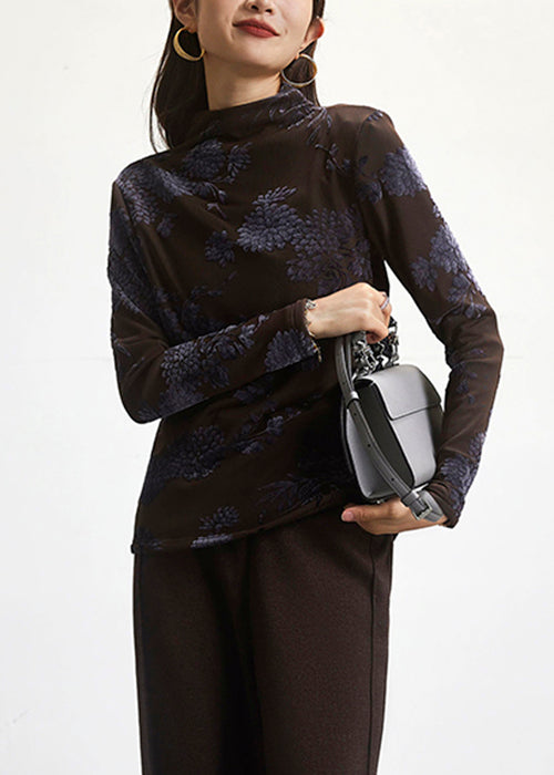 Coffee Turtleneck Patchwork Warm Fleece Blouses Spring