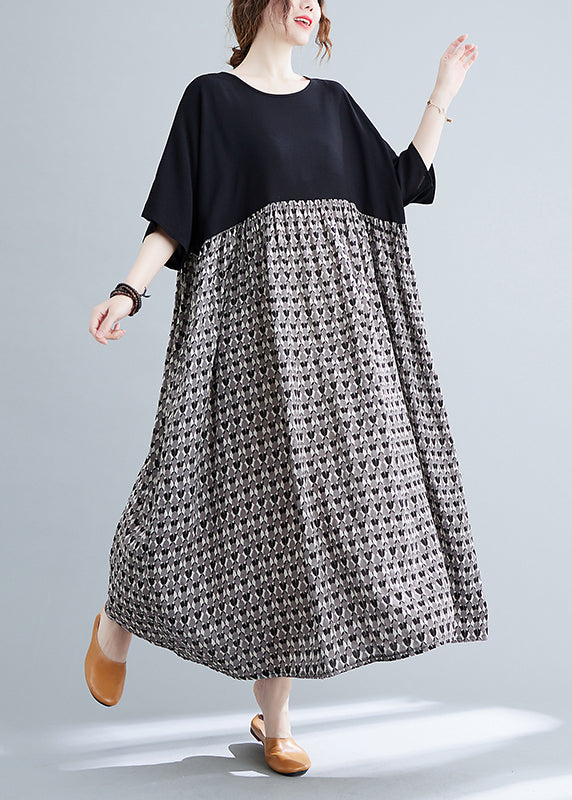 Colorblock O-neck Print Patchwork Vacation Dresses Short Sleeve