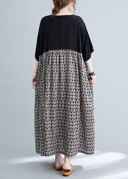 Colorblock O-neck Print Patchwork Vacation Dresses Short Sleeve