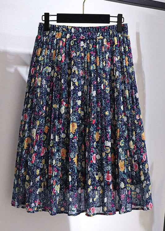 Colorblock Print Wrinkled Patchwork Chiffon Skirt Summer