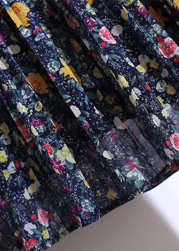 Colorblock Print Wrinkled Patchwork Chiffon Skirt Summer