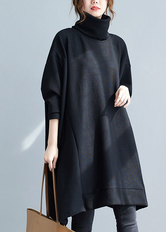 Cozy Black Hign Neck Patchwork Knit Sweater Winter