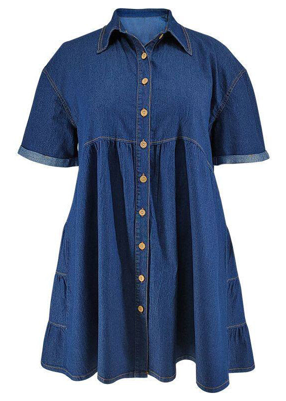 Dark Blue Peter Pan Collar Patchwork Mid Dresses Short Sleeve