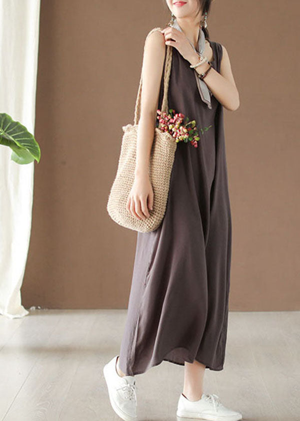 Dark Chocolate Cotton Vacation Spaghetti Strap Dresses Summer
