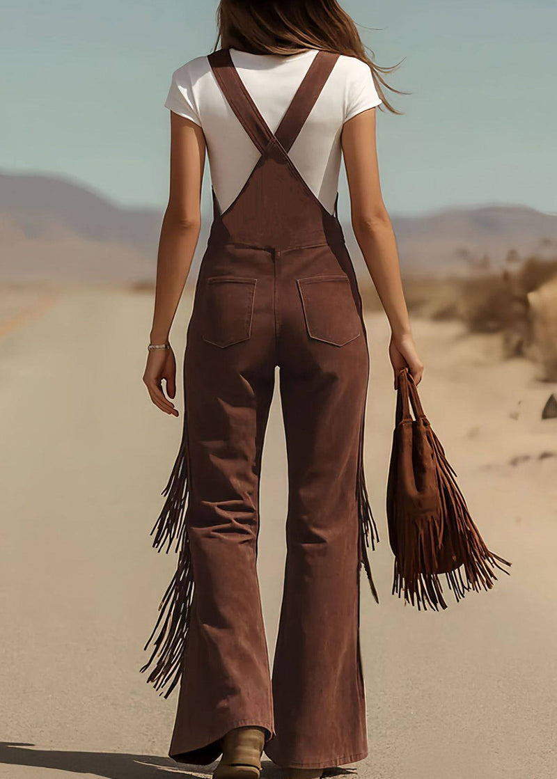 Dark Red U Neck Faux Suede Jumpsuit Summer