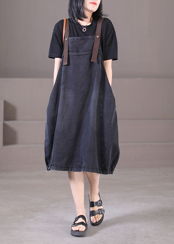 Denim Blue Original Design Cotton Strap Long Dresses Summer