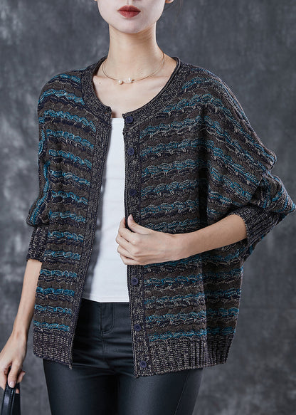 Dull Grey Oversized Striped Knit Loose Coat Spring