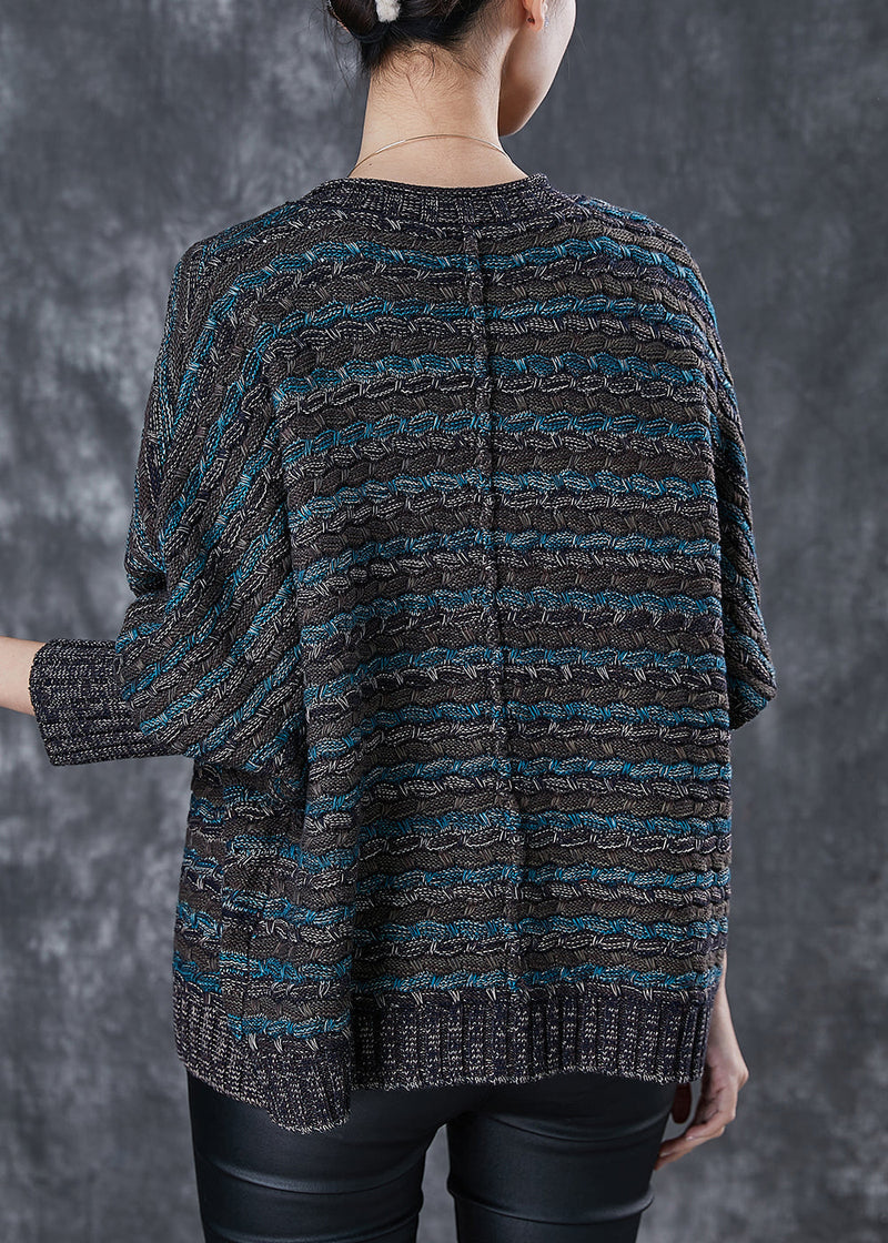 Dull Grey Oversized Striped Knit Loose Coat Spring