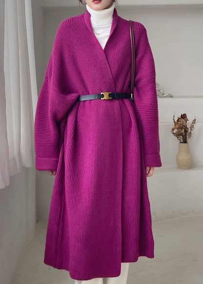 Purple Loose Knit Cardigan Winter