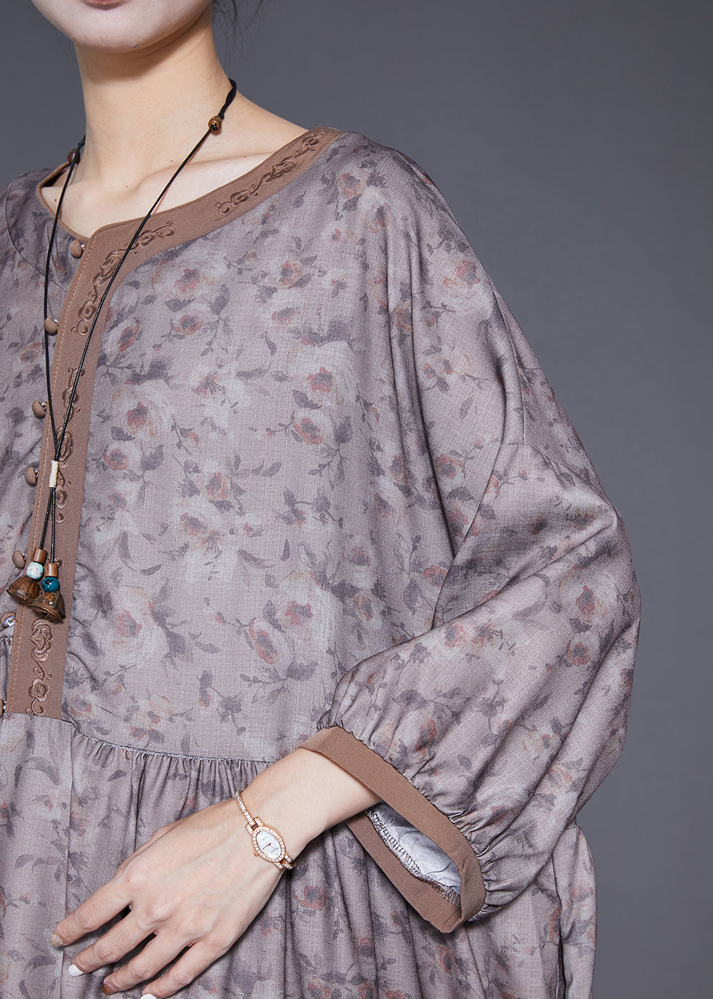 Embroidered Print Wrinkled Linen Robe Dresses Summer