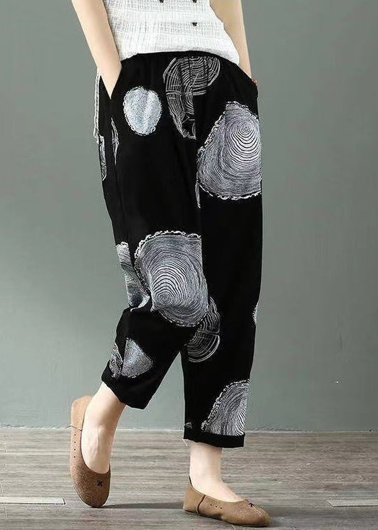 Style Black Printed Cotton Cropped Pants Summer