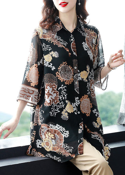 Peter Pan Collar Patchwork Chiffon Shirts Bracelet Sleeve