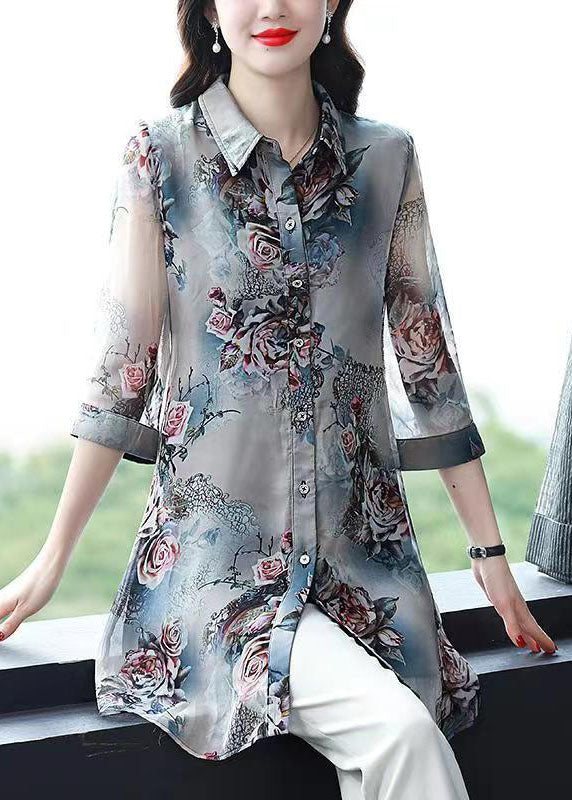 Peter Pan Collar Patchwork Chiffon Shirts Summer