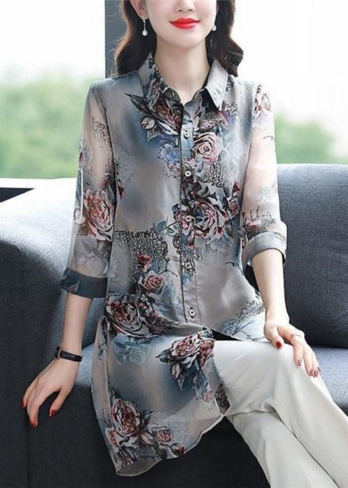 Peter Pan Collar Patchwork Chiffon Shirts Summer
