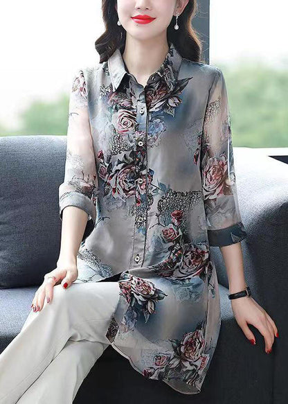 Peter Pan Collar Patchwork Chiffon Shirts Summer