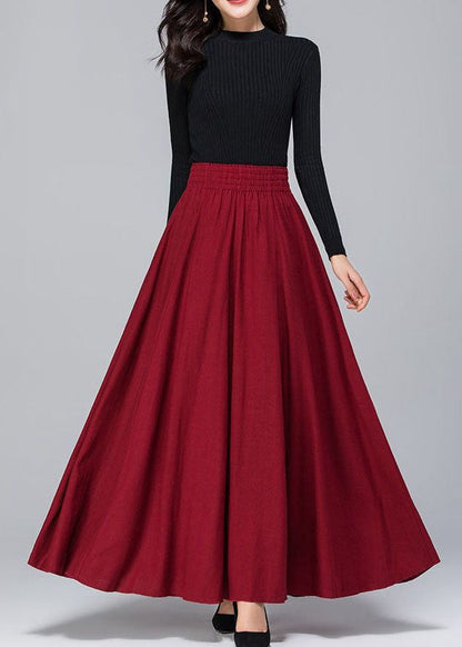 French Red Pockets Silk Skirts Spring