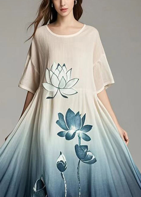 Gradient Color Oversized Print Cotton Long Dresses Summer