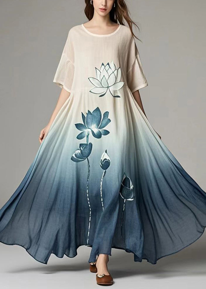 Gradient Color Oversized Print Cotton Long Dresses Summer