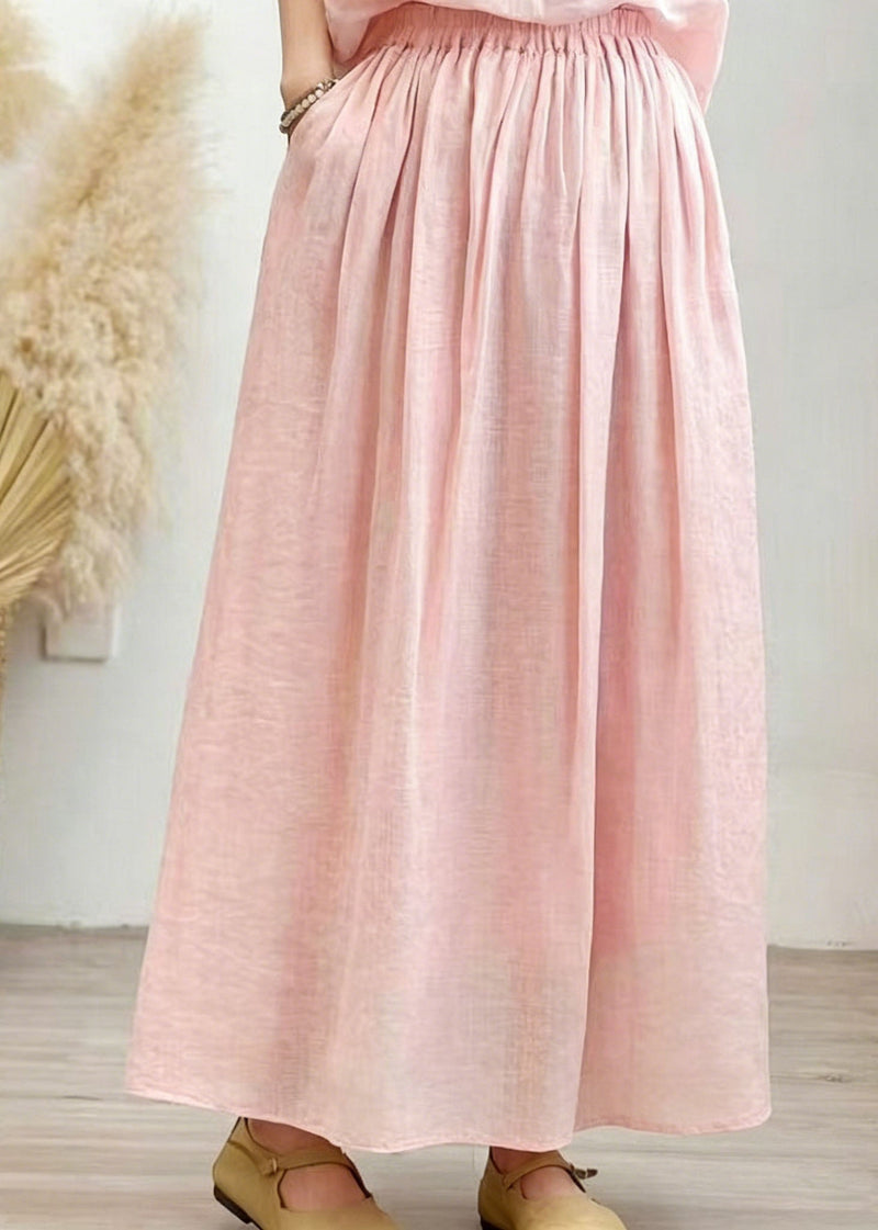 Grass Green Pockets Wrinkled Linen Skirt Summer