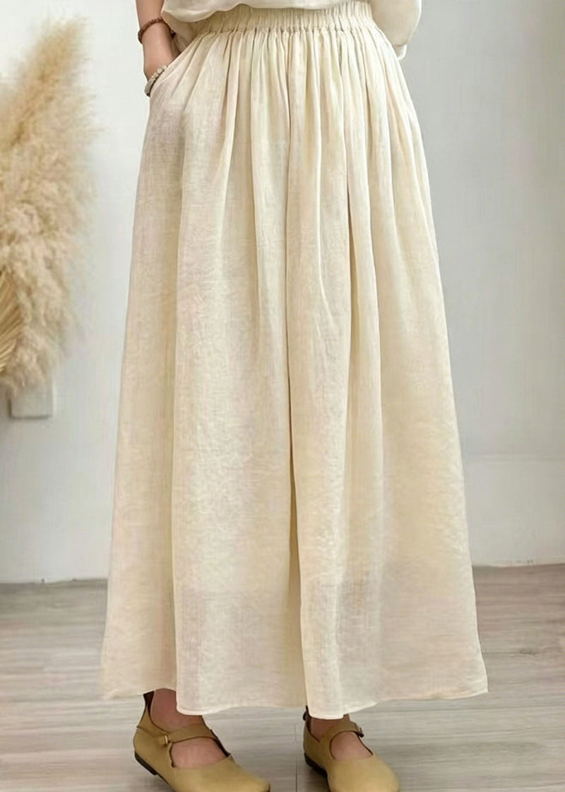 Grass Green Pockets Wrinkled Linen Skirt Summer
