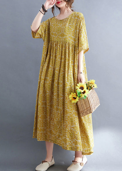 Green O-neck Print Patchwork Vacation Maxi Dresses Summer