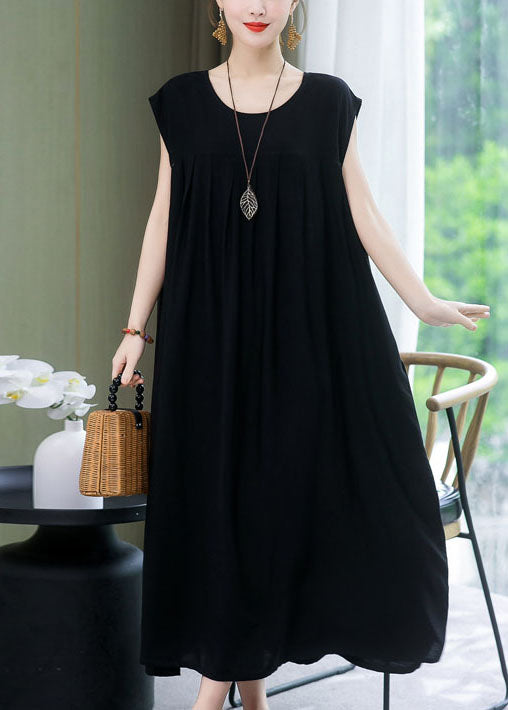 Green O Neck Wrinkled Patchwork Cotton Dress Summer