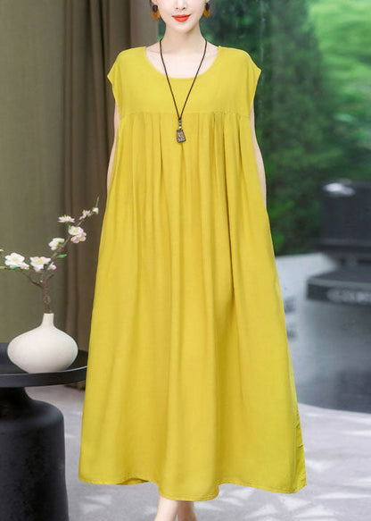Green O Neck Wrinkled Patchwork Cotton Dress Summer