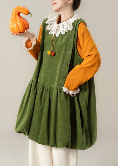 Green Oversized Corduroy Mid Dress Spring