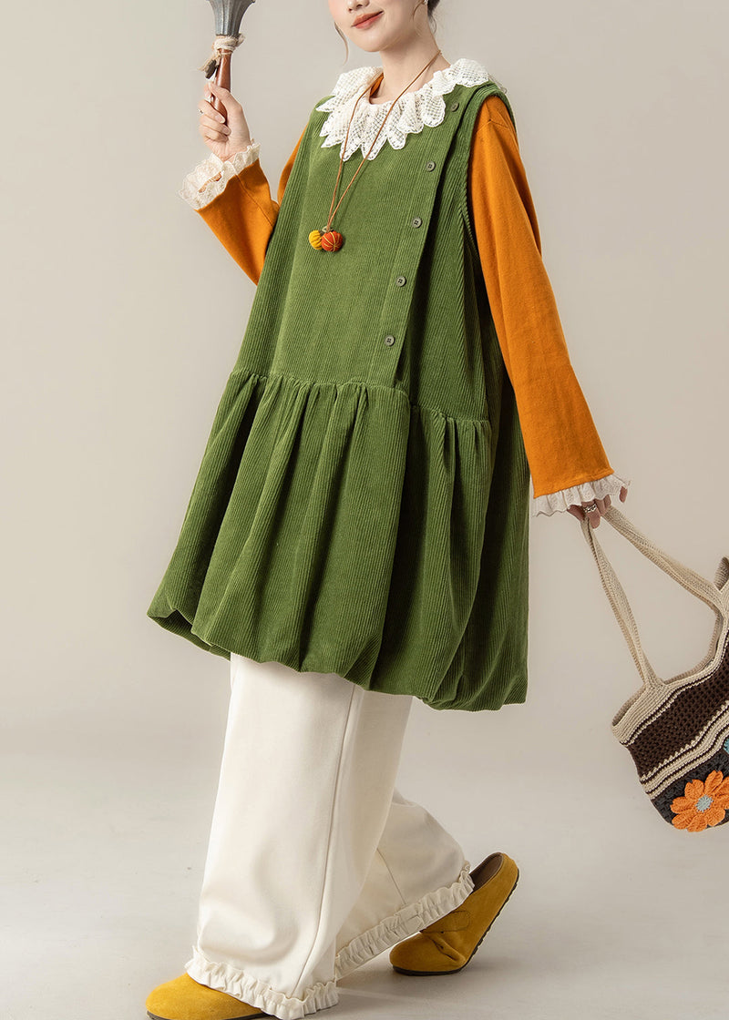 Green Oversized Corduroy Mid Dress Spring