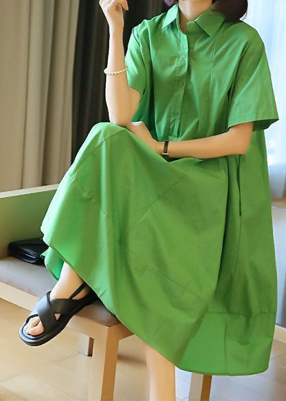 Green Oversized Patchwork Exra Large Hem Cotton Shirt Dresses Summer