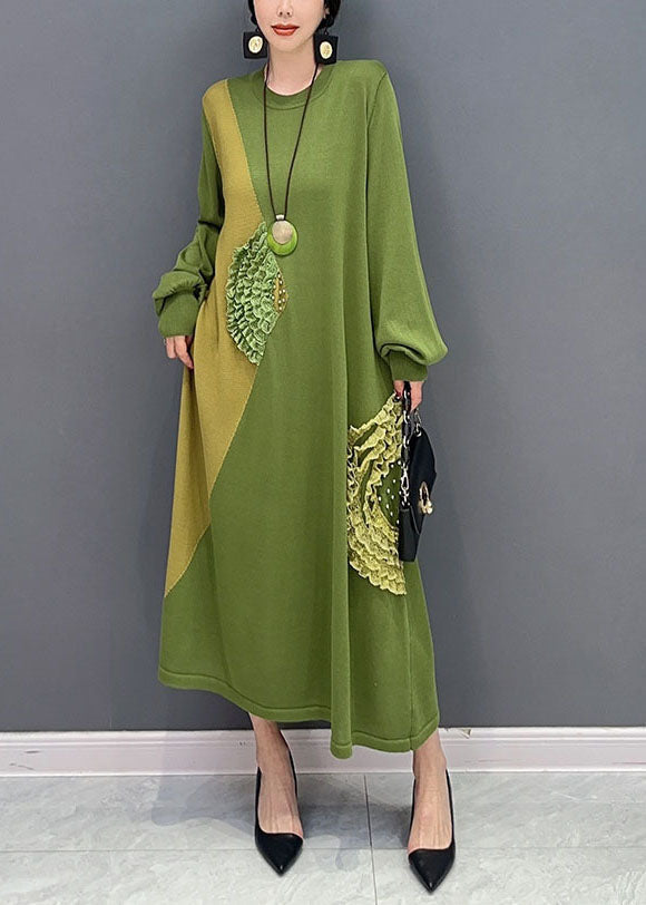 Green Oversized Patchwork Knit Party Dress Summer