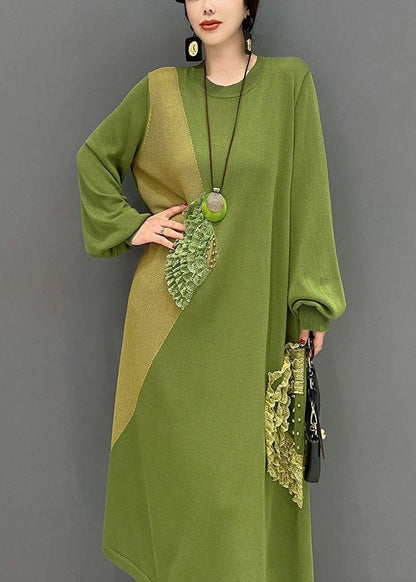 Green Oversized Patchwork Knit Party Dress Summer