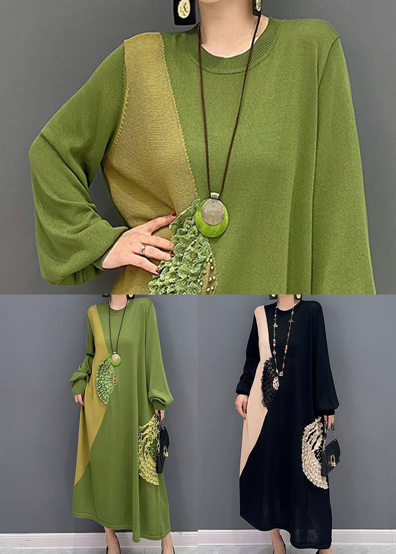 Green Oversized Patchwork Knit Party Dress Summer