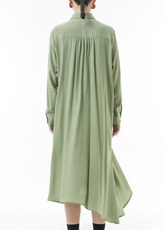 Green Peter Pan Collar Chiffon Shirt Dresses Spring